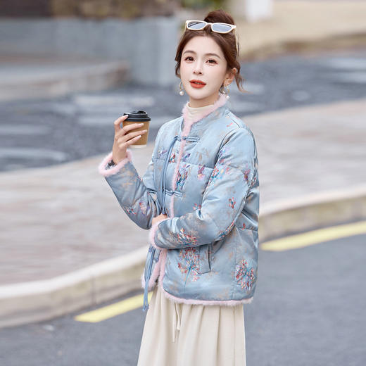 新中式国风羽绒服，洋气盘扣气质提花白鸭绒外套HR-YJLY86808 商品图2