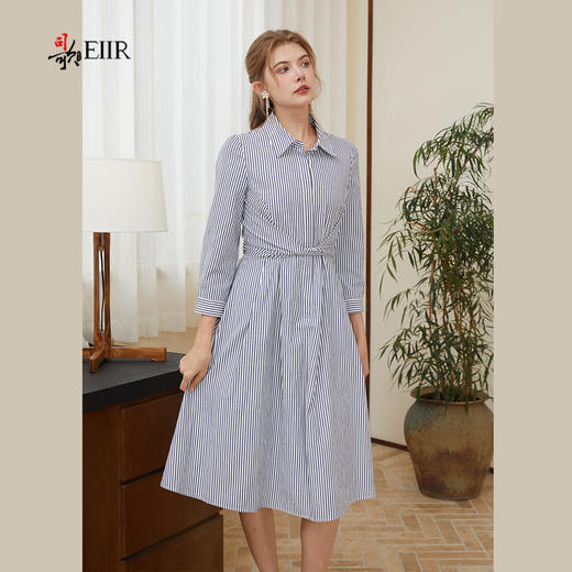 司歌条纹收腰衬衫连衣裙春秋A921252X 商品图0