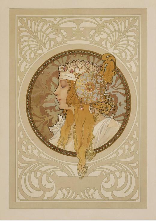 独角鹿西洋古董 1897年法国出品捷克国宝级画家穆夏签名创作版画作品《拜占庭女神》一对 商品图2