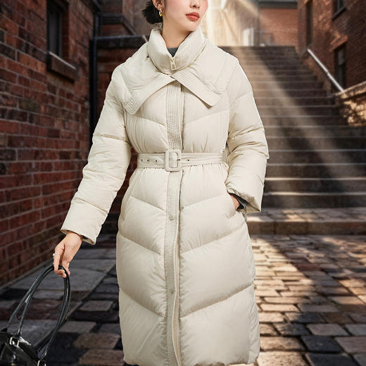 「高货kbnq」全新升级【铂金会员799/天猫1079/差价280】(02128)洛诗琳气质双层领羽绒服2025秋冬收腰假两件中长羽绒服 商品图0