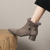 【预售5天】翻毛皮短靴女冬季加绒加厚方头中跟粗跟真皮高跟靴羊毛保暖雪地靴ASZ&KL797M 商品缩略图3