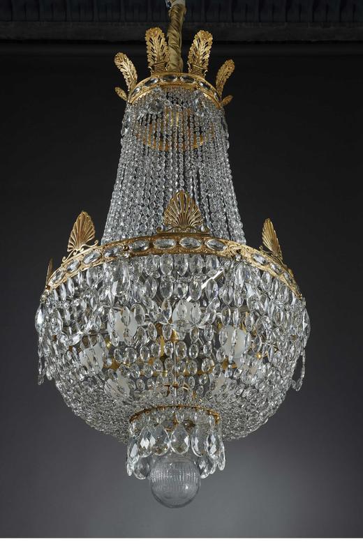 独角鹿西洋古董 19世纪法国出品帝政风格铜鎏金精雕装饰热气球造型水晶吊灯 商品图2