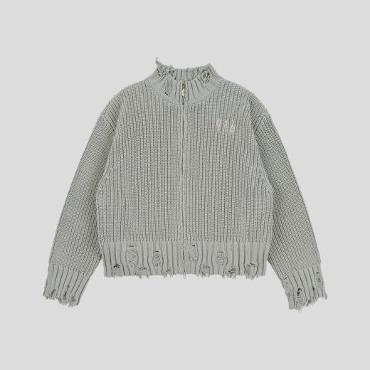 GOODBAI 916 logo贴布小高领做旧破坏拉链针织外套 商品图2