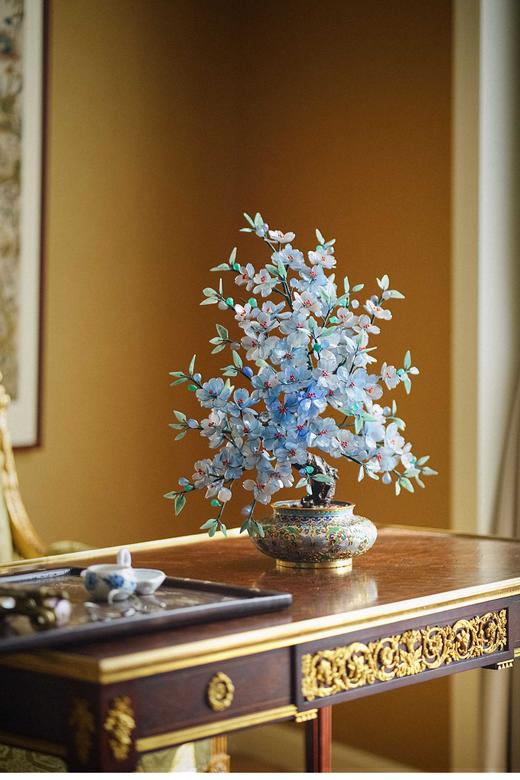 【已售】独角鹿西洋古董 20世纪中国创汇时期出品宝相花纹景泰蓝盆装饰「紫海棠」珍宝像生盆景 商品图0