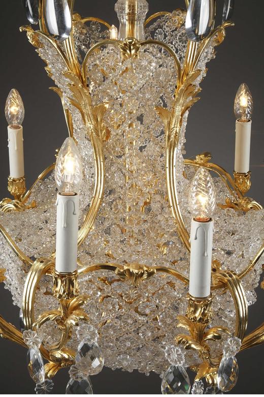 独角鹿西洋古董 1880年代法国出品路易十五风格繁花主题铜鎏金精雕装饰十枝头烛台式枝形水晶吊灯 商品图3