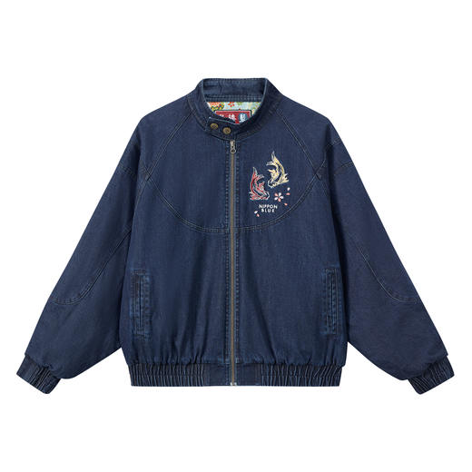 ONIARAI/鬼洗25秋冬泥棒蓝女款双鱼刺绣立领牛仔外套 N340238 商品图3