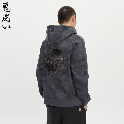 ONIARAI/鬼洗25秋冬泥棒蓝敦煌双鱼刺绣连帽卫衣男士 25NOB54 商品图1