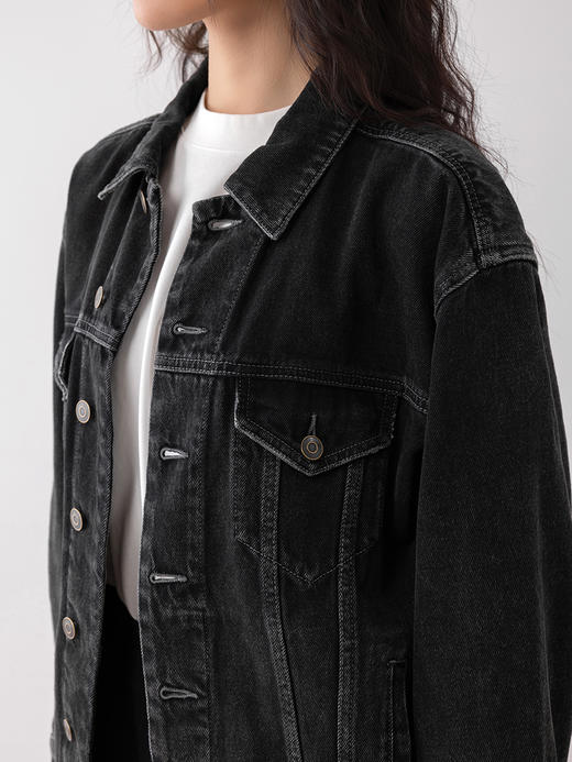 COCO ZONE 秋季高级感翻领牛仔外套简约长袖上衣CC1C1916 商品图6