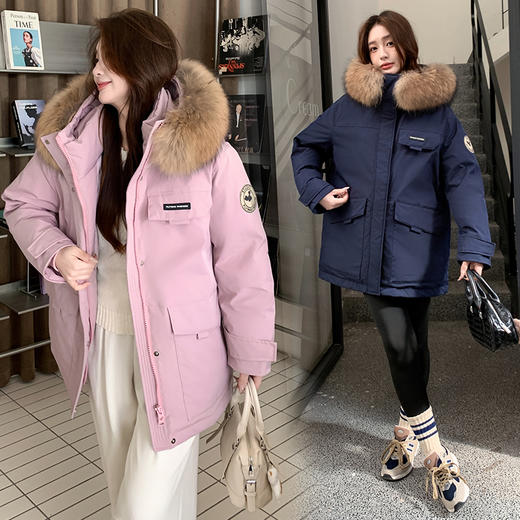 奢姿2025冬季大码女装胖妹妹可卸毛领连帽设计中长款百搭羽绒服7354300244 商品图4