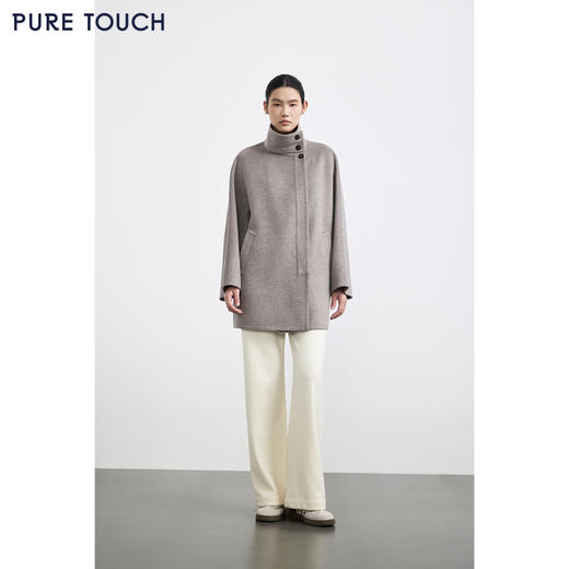 商场同款PURE TOUCH女装25冬立领毛呢大衣单排扣丝绒毛混纺短外套 商品图3