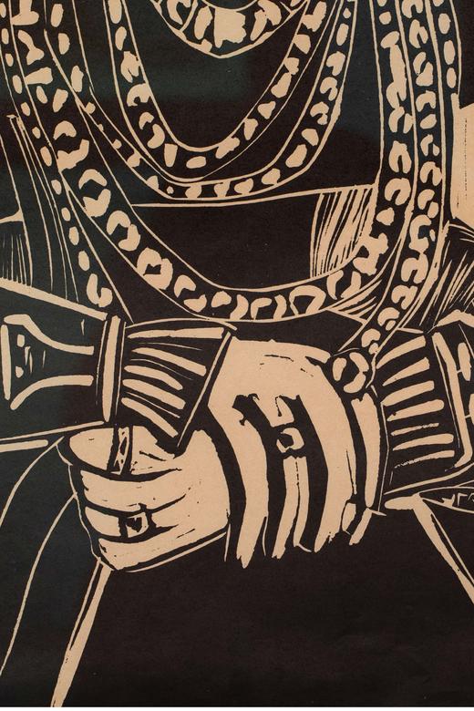 独角鹿西洋古董 1958年西班牙艺术画家创作出品限量麻胶版画《年轻女子肖像·追随克拉纳赫》 商品图5