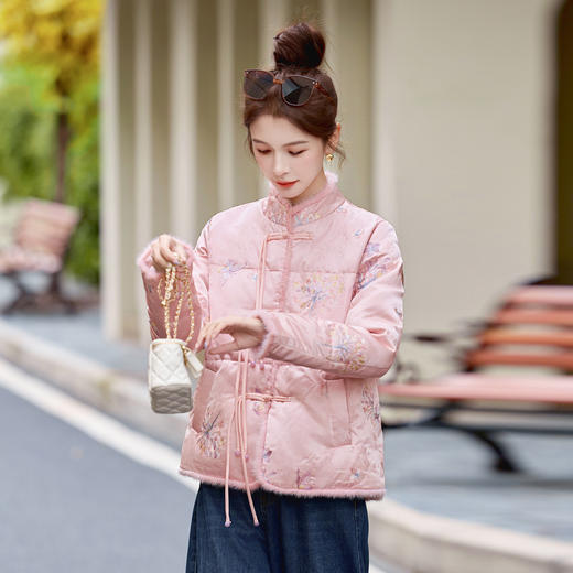 新中式国风羽绒服，洋气盘扣气质提花白鸭绒外套HR-YJLY86808 商品图4