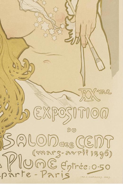 独角鹿西洋古董 1896年法国出品捷克国宝级画家穆夏签名创作海报作品《百人沙龙 Salon des Cent》 商品图5