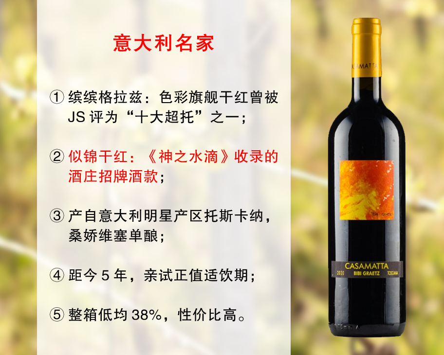 【友商清仓，整箱更优惠】意大利膜拜名庄：【神之水滴同款】缤缤格拉兹酒庄似锦干红（2020年）