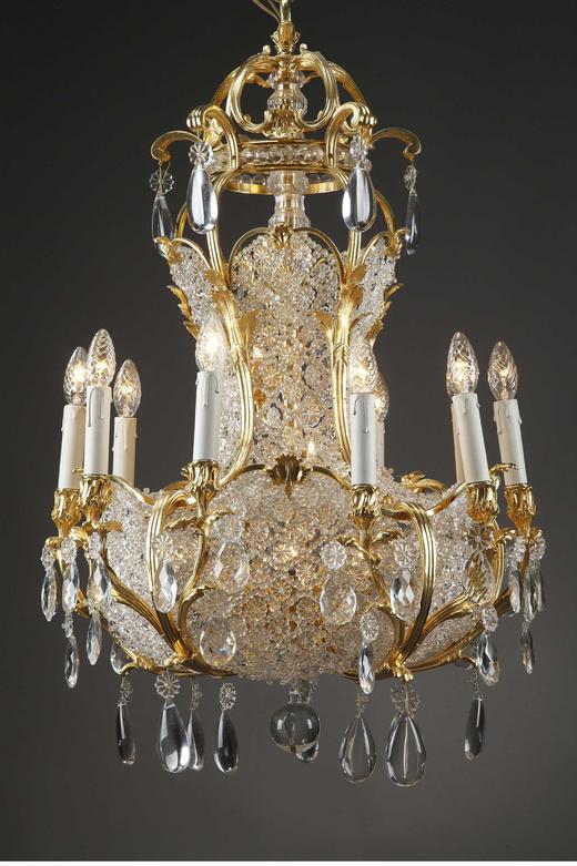 独角鹿西洋古董 1880年代法国出品路易十五风格繁花主题铜鎏金精雕装饰十枝头烛台式枝形水晶吊灯 商品图0