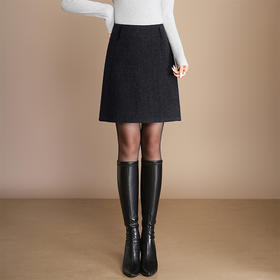 QYM 7122-Y毛呢包臀裙高腰半身裙时尚气质A字裙