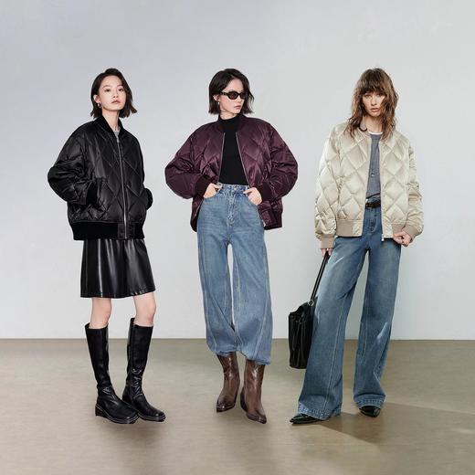 TOYOUTH初语美式复古机车羽绒服女秋冬新款白鸭绒棒球服外套 商品图0