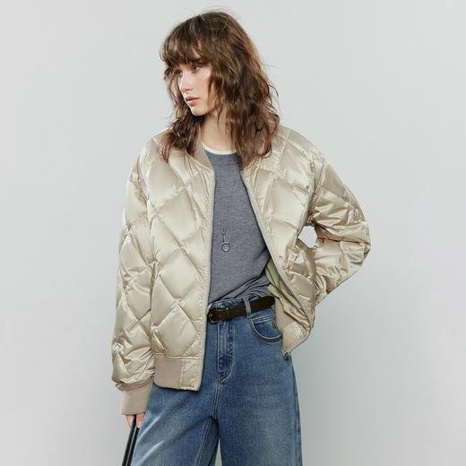 TOYOUTH初语美式复古机车羽绒服女秋冬新款白鸭绒棒球服外套 商品图1