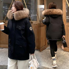 奢姿2025冬季大码女装胖妹妹可卸毛领连帽设计中长款百搭羽绒服7354300244