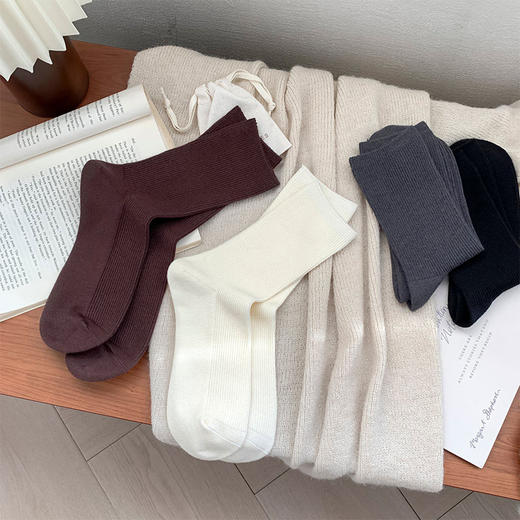 美拉德净版竖条袜简约纯色暖绒袜-纪念日百货门店同款167343486 商品图0