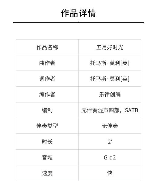 五月好时光（托马斯·莫利 曲 / 乐律创编工作室 编曲）无伴奏SATB合唱 正版合唱乐谱「本作品已支持自助发谱 首次下单请注册会员 详询客服」 商品图1