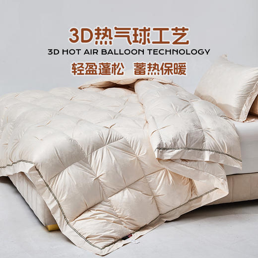 多喜爱 金羽朵95进口白鹅绒冬被-云曦漫享【波兰进口白鹅绒】【95%绒子含量】【1000+清洁度】【防羽提花面料】【3D热气球工艺】双层边 织带工艺 10CM检测口 可套被头设计 高档皮箱 商品图2