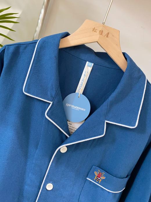 松植屋秋冬男款纯色蜜蜂加厚磨毛绒布长袖睡衣套装100%全棉绒布家居服 商品图6