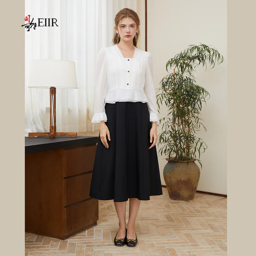 司歌假两件长袖黑白拼连衣裙A921239X 商品图4