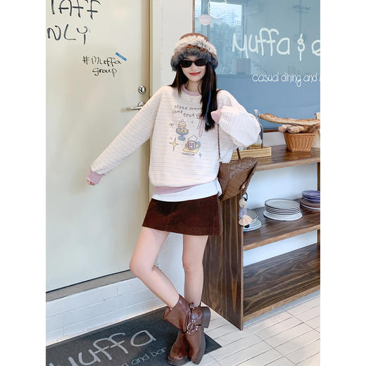 【169元任选2件】现货！粉色条纹印花卫衣 商品图1