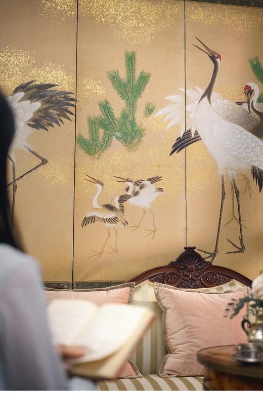 【已售】独角鹿西洋古董 20世纪日本大正时期出品「松鹤」主题纸本撒金六曲屏风 商品图4