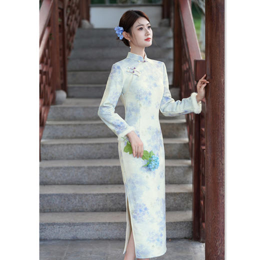 时尚改良年轻少女款，加绒长袖旗袍GX-282255 商品图1