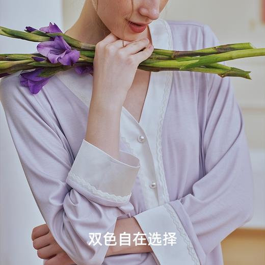 BLEO 莱赛尔天丝拼接缎面珍珠扣长袖长裤套装 商品图4