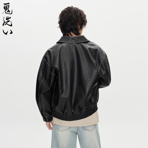 ONIARAI/鬼洗25秋冬新品复古阔型擦色皮夹克男式休闲外套 B340246 商品图2