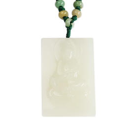 【天然正品】天然无杂裂青海料观音牌和田玉（平安、吉祥）吊坠项链吊坠：60.8*40.212.6MM / 项链：56CM（长度可调节）男士191025NJS43