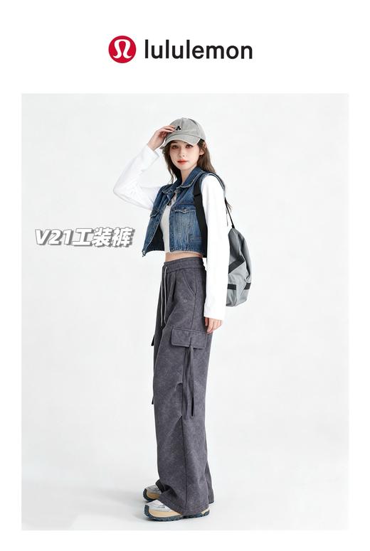 lulu2025秋冬新款羊羔绒降落伞版型高腰微阔腿工装裤，两穿裤脚，直腿塑腿随意切换 商品图0