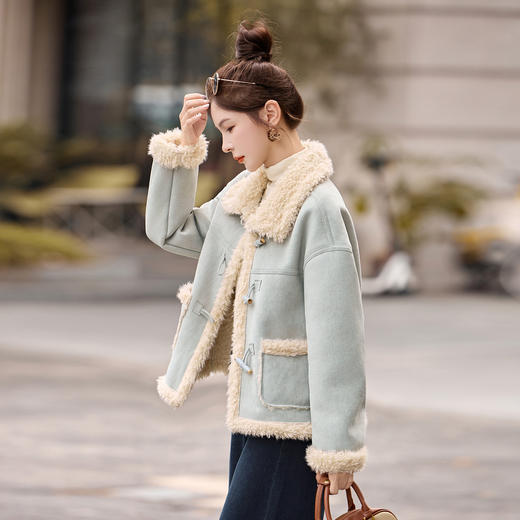 皮毛一体外套小个子羊羔毛，仿鹿皮绒加厚夹克HR-8975 商品图1