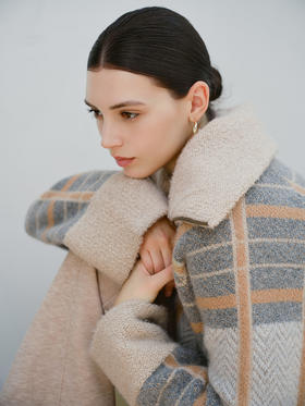 【格纹撞色羊绒外套】羊绒世家秋冬新品女士翻领针织外套舒适保暖开衫