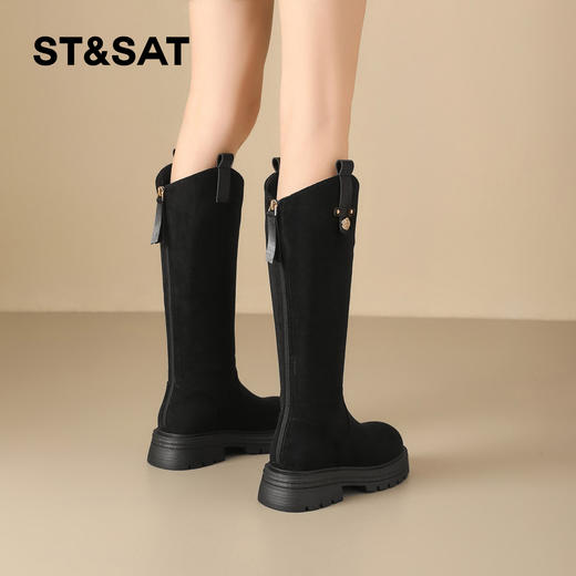 【保暖绒里】星期六时尚通勤百搭山茶花扣带长筒靴SSD4119T6M 商品图3