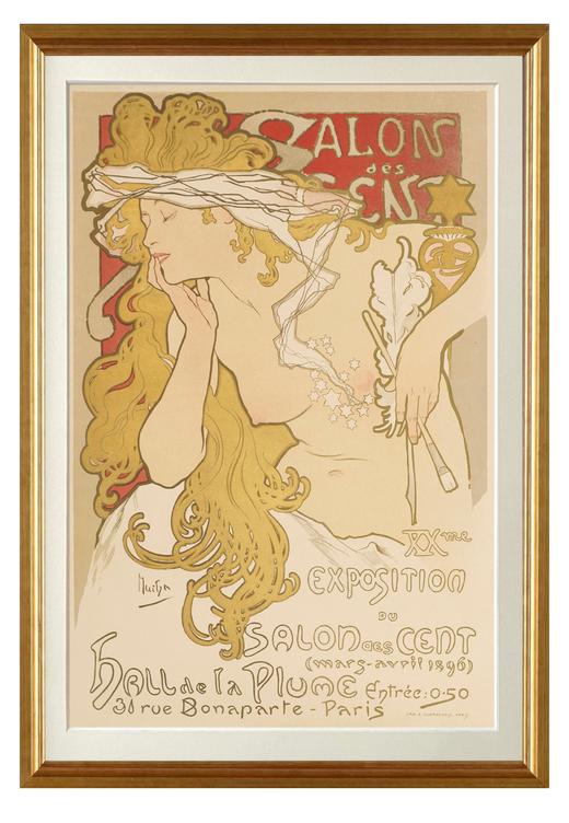 独角鹿西洋古董 1896年法国出品捷克国宝级画家穆夏签名创作海报作品《百人沙龙 Salon des Cent》 商品图1