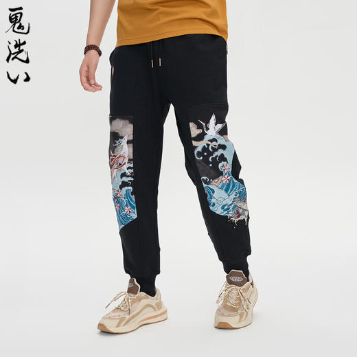 ONIARAI/鬼洗25秋冬泥棒蓝敦煌秘境九色鹿刺绣针织长裤男 N540177 商品图0