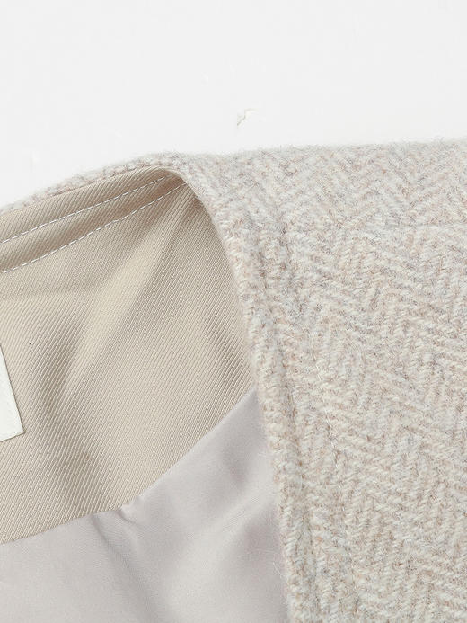 米白色人字纹毛呢西装外套 复古风斜门襟单排扣大口袋上衣 春秋季高级感显瘦百搭女式中长款呢子西服 商品图2