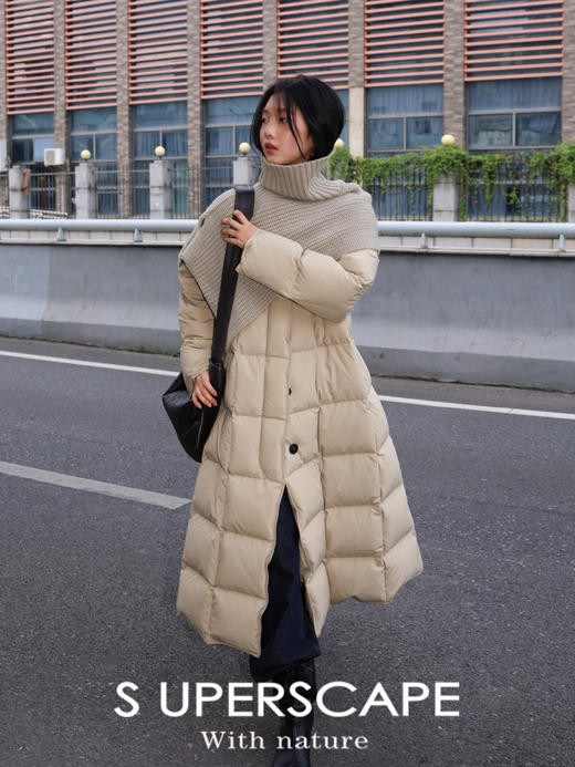 素舶 白鸭绒可拆针织披肩设计感长款羽绒服+披肩长款外套 商品图4