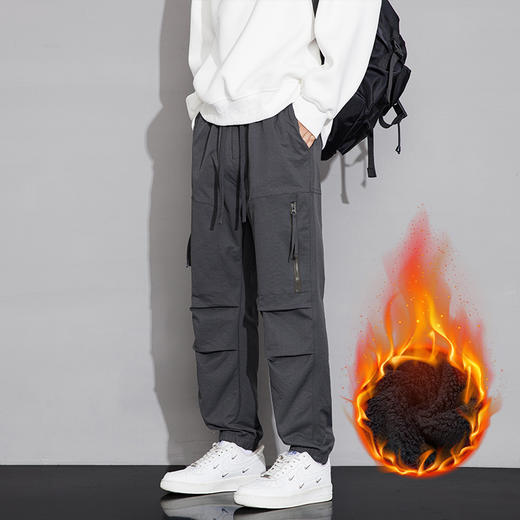 【加绒保暖】罗蒙秋冬款加绒工装休闲裤男士宽松时尚百搭侧边大口袋设计方便时尚通勤休闲长裤子 商品图1