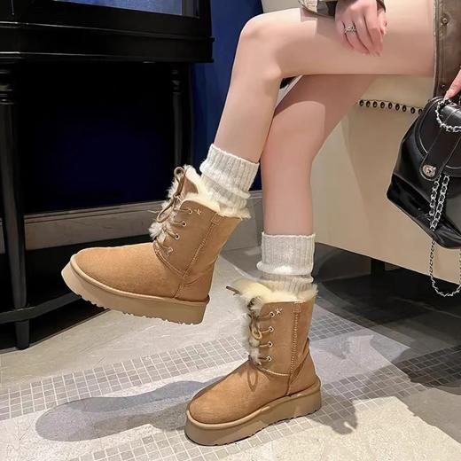 SACHA 女士皮毛一体加厚保暖雪地靴防滑厚底增高显瘦短靴加毛豆豆鞋 商品图1