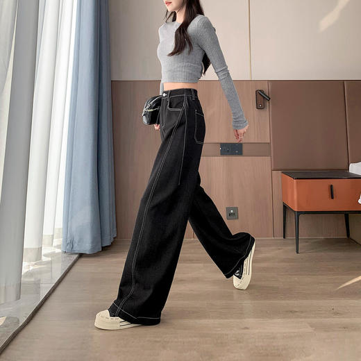 【仿牛仔-修容-阔腿裤】逸阳秋新品高腰消胯高个子休闲阔腿裤8108V 商品图7