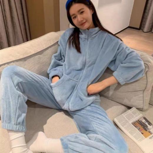 拉链家居服暖暖套装新款冬季简约加厚保暖休闲运动珊瑚绒睡衣套装 商品图3