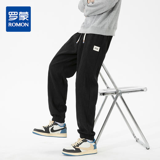 【厚实保暖】罗蒙男士秋冬款休闲裤束脚裤潮男百搭时尚腰部抽绳设计潮搭宽松休闲长裤 商品图0