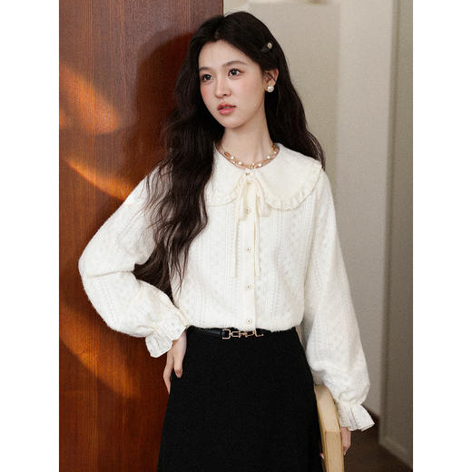 鹿向南「桂花糖霜」长袖杏色衬衫女秋季新款法式高级洋气女装上衣 商品图0