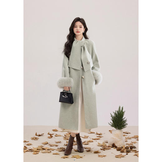 鹿向南「香浮花月」高级感双面加厚毛呢外套冬季淡粉色中长款大衣 商品图1