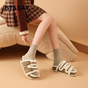 星期六柔软加绒厚底勃肯毛毛拖SSD4110T5H